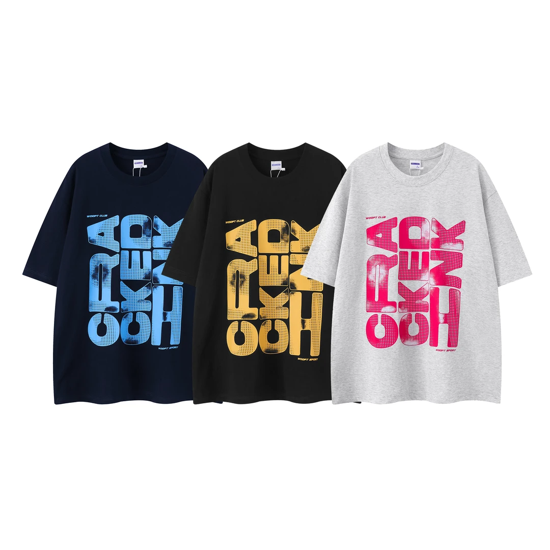 T2511时尚四季通用T恤美式圆领短袖上衣常规款嘻哈街头纯棉印花