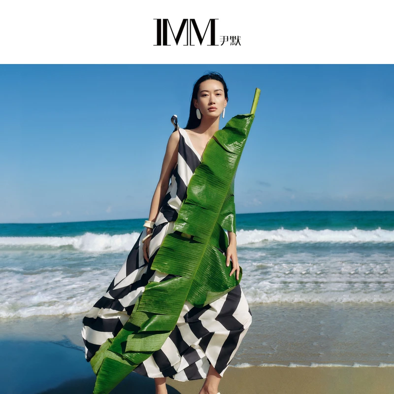 【纯棉系列】IMM尹默复古女装新疆长绒棉黑白条纹背心连衣裙夏季夏