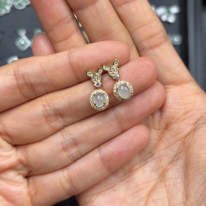 翡翠银S925镶嵌耳饰