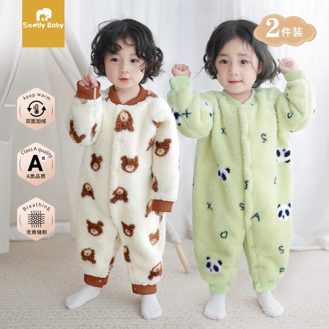 婴儿连体衣秋冬款加绒保暖男女宝宝长袖哈衣爬服家居服新生儿衣服