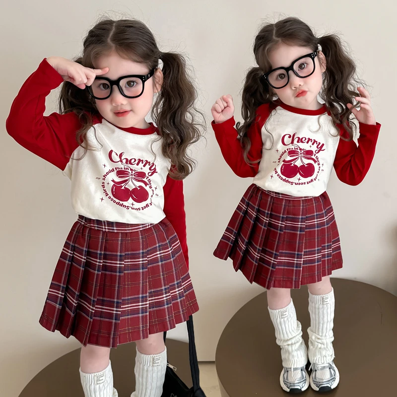 女童休闲套装2025新款儿童春秋装韩版洋气女宝宝春季百褶裙两件套