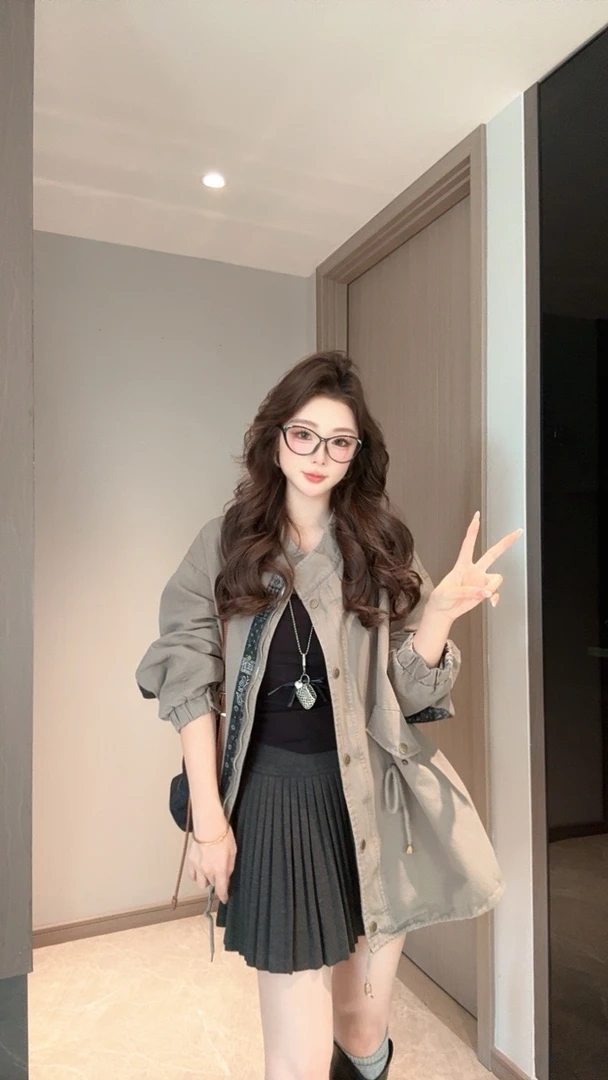 高级感宽松休闲中长款英伦风小个子风衣外套女