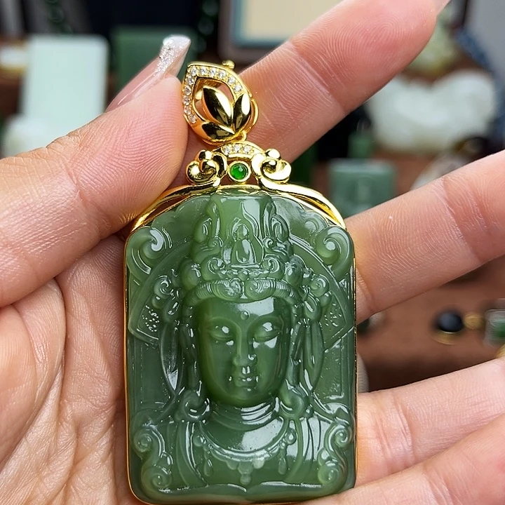 和田玉（碧玉）银S925镶嵌挂件