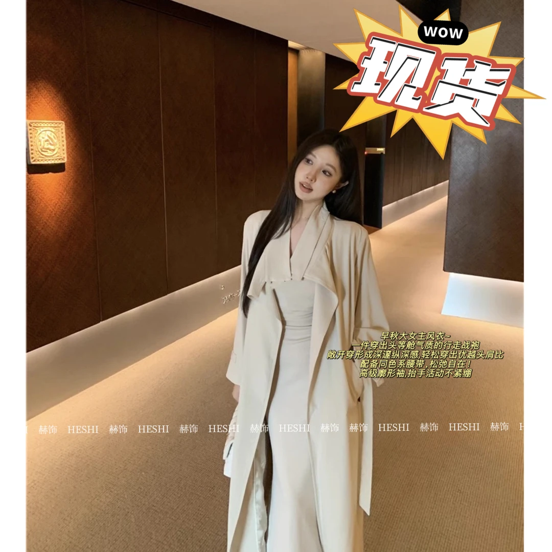 现货【嘎嘎】秋季大码胖mm长款风衣外套高级感气质宽松大衣8828D