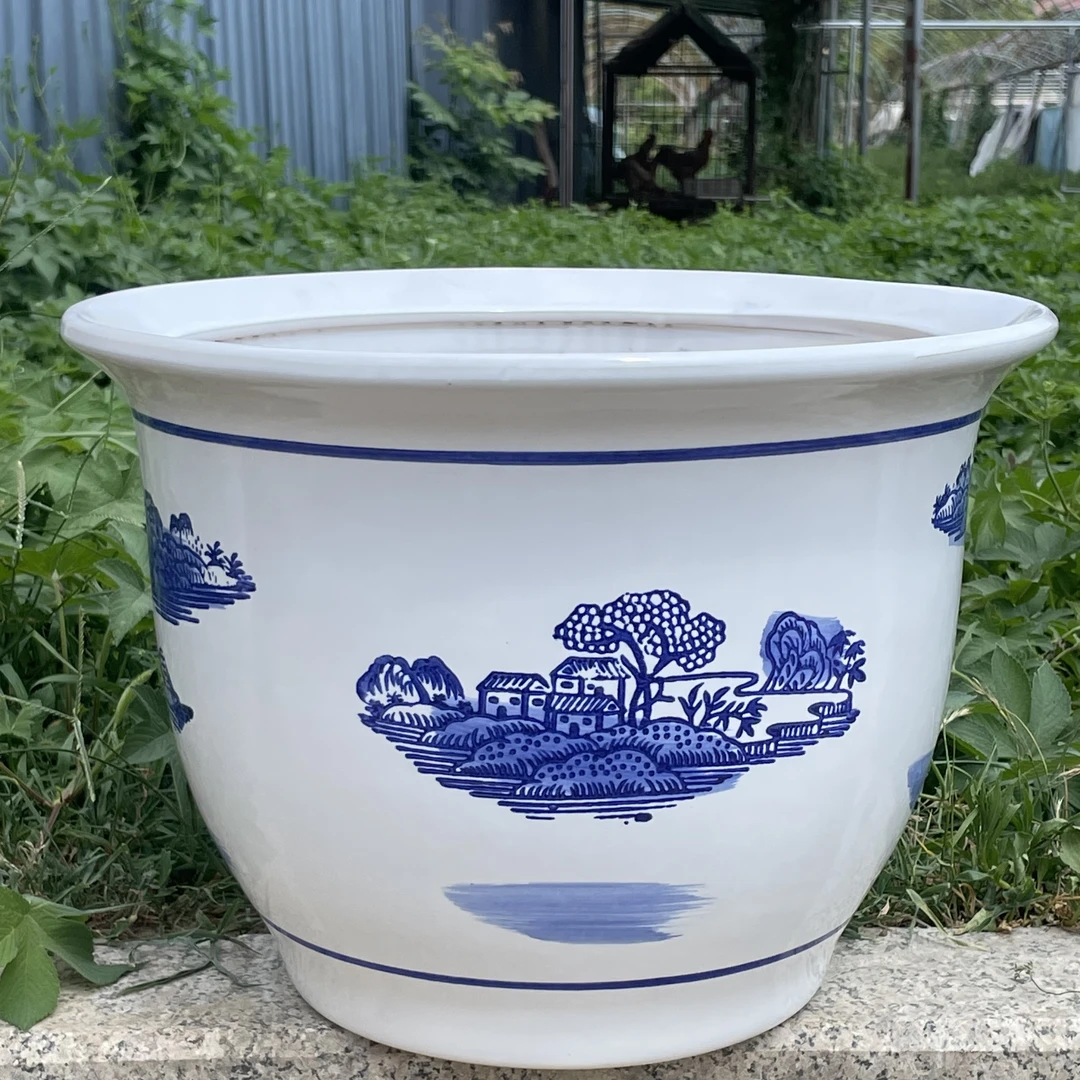 特大号陶瓷花盆铁树花盆山水风景青花盆超大天堂鸟花盆陶瓷落地款
