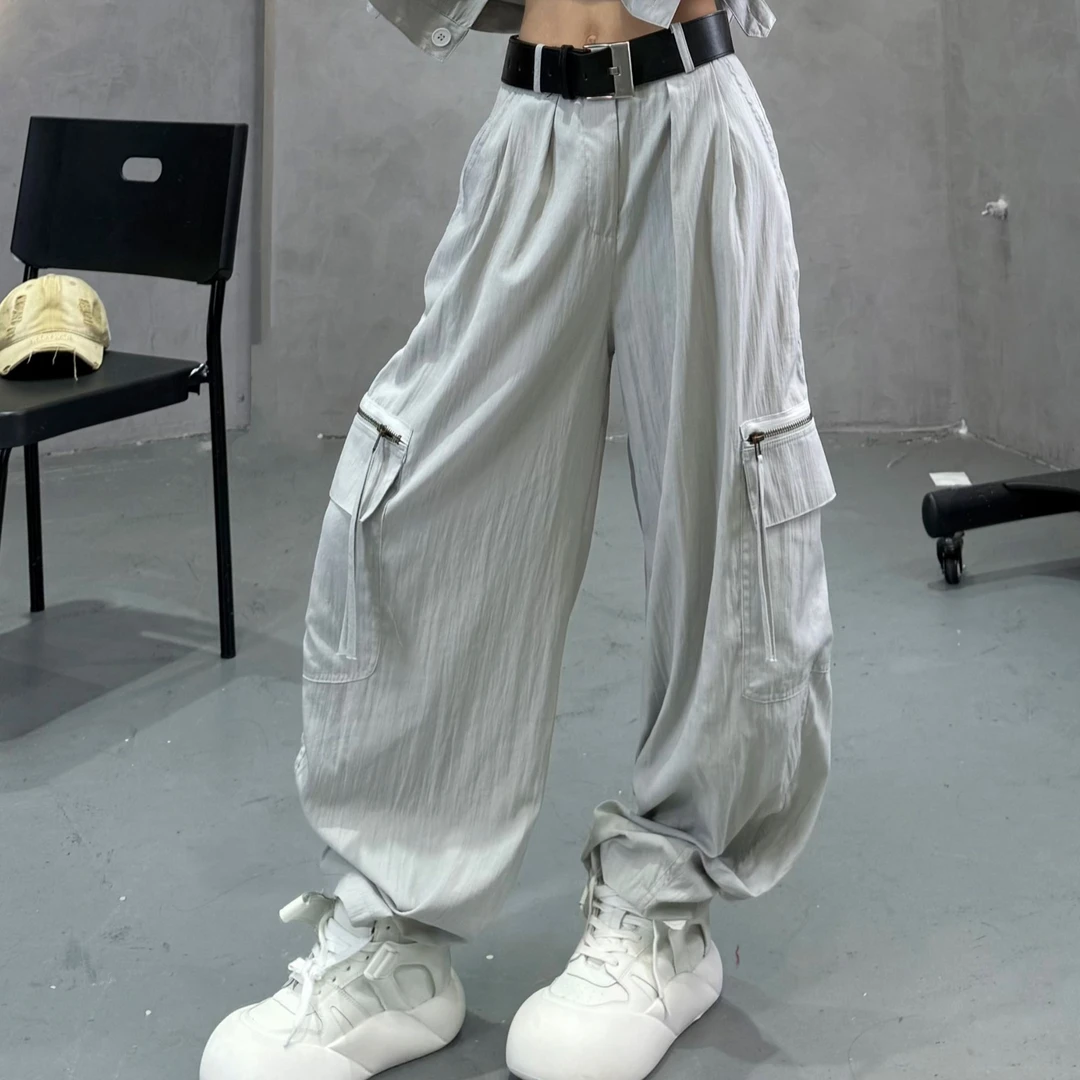 【大7定制】18838#薄款原创精品弯刀口袋工装裤休闲裤女