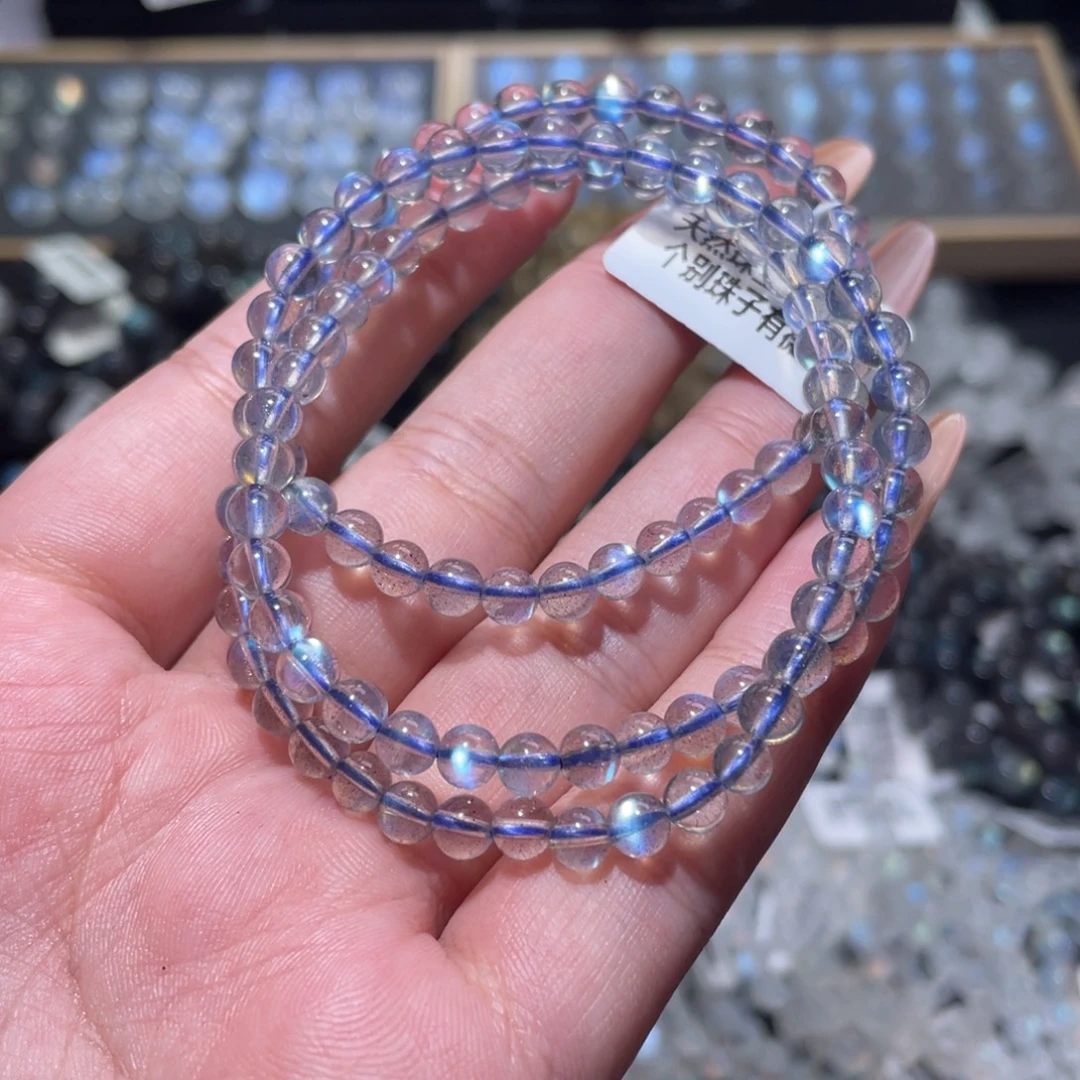 手链长石未镶嵌灰月光炫彩拉长石手链多圈5mm