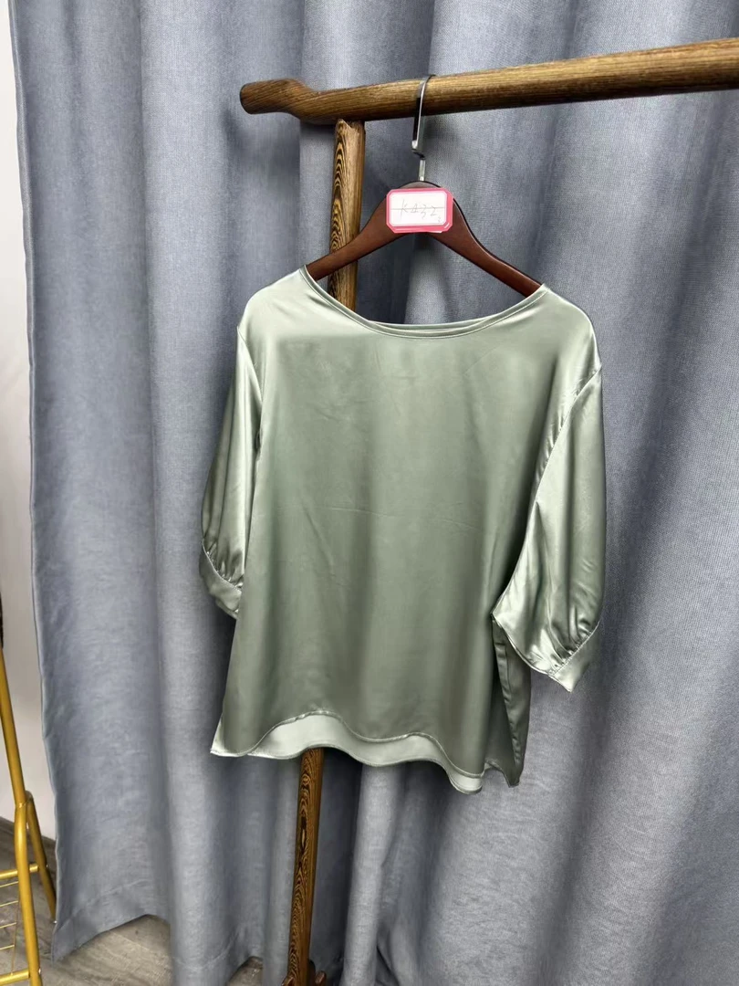 2025夏季新款休闲时尚圆领桑蚕丝七分袖上衣女k432
