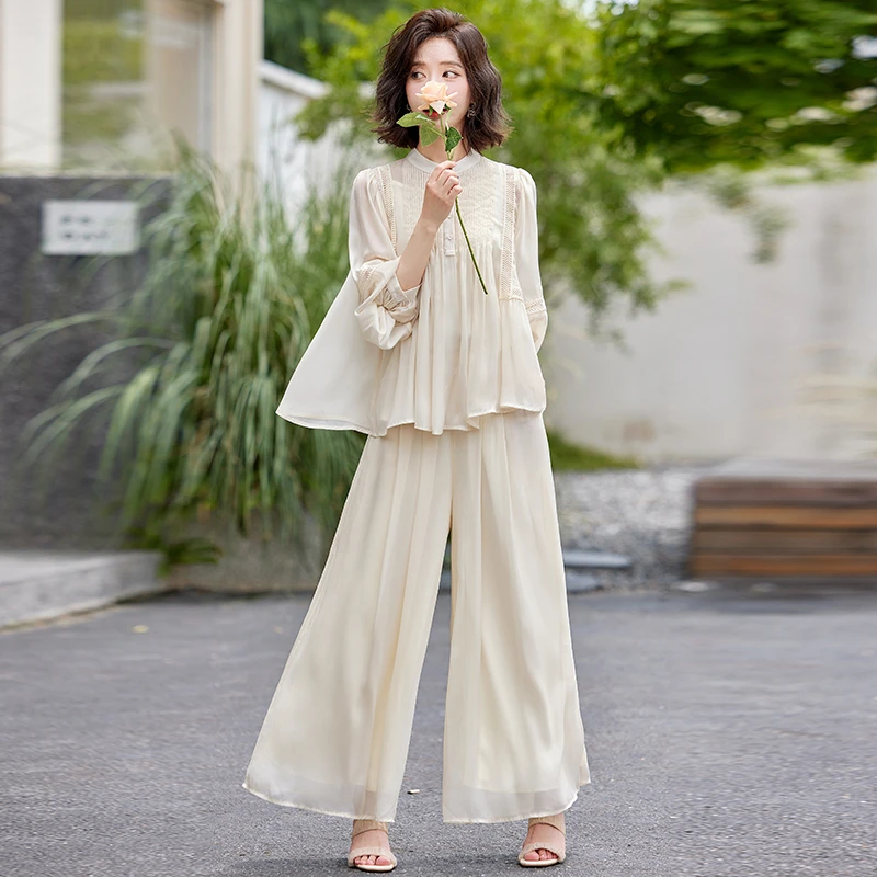轻薄半透飘逸套装女2025春夏新品防晒上衣吊带阔腿裤女人味三件套