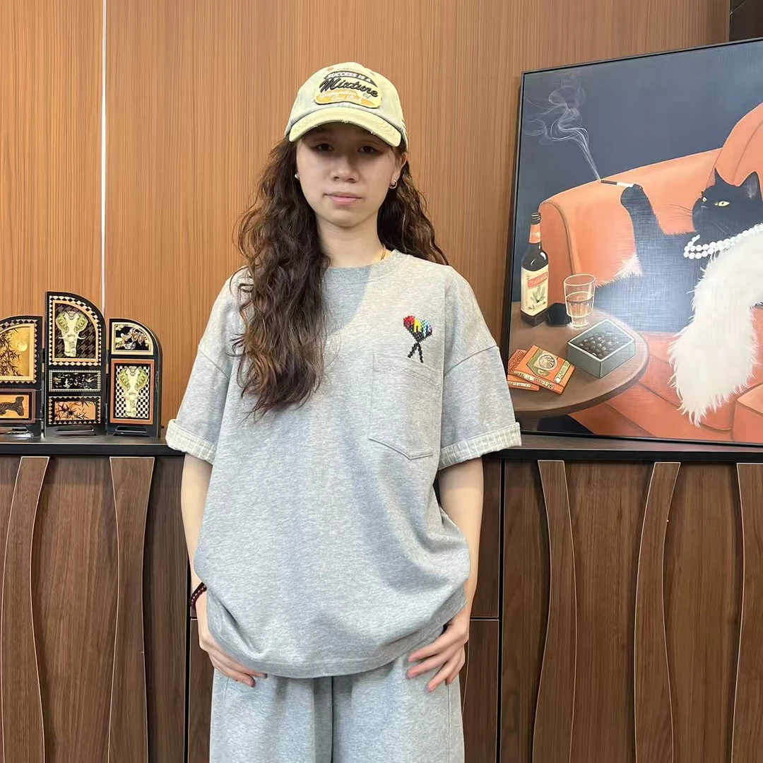 【彩色大爱心刺绣】2025潮流新款百搭宽松休闲T恤（男女同款）