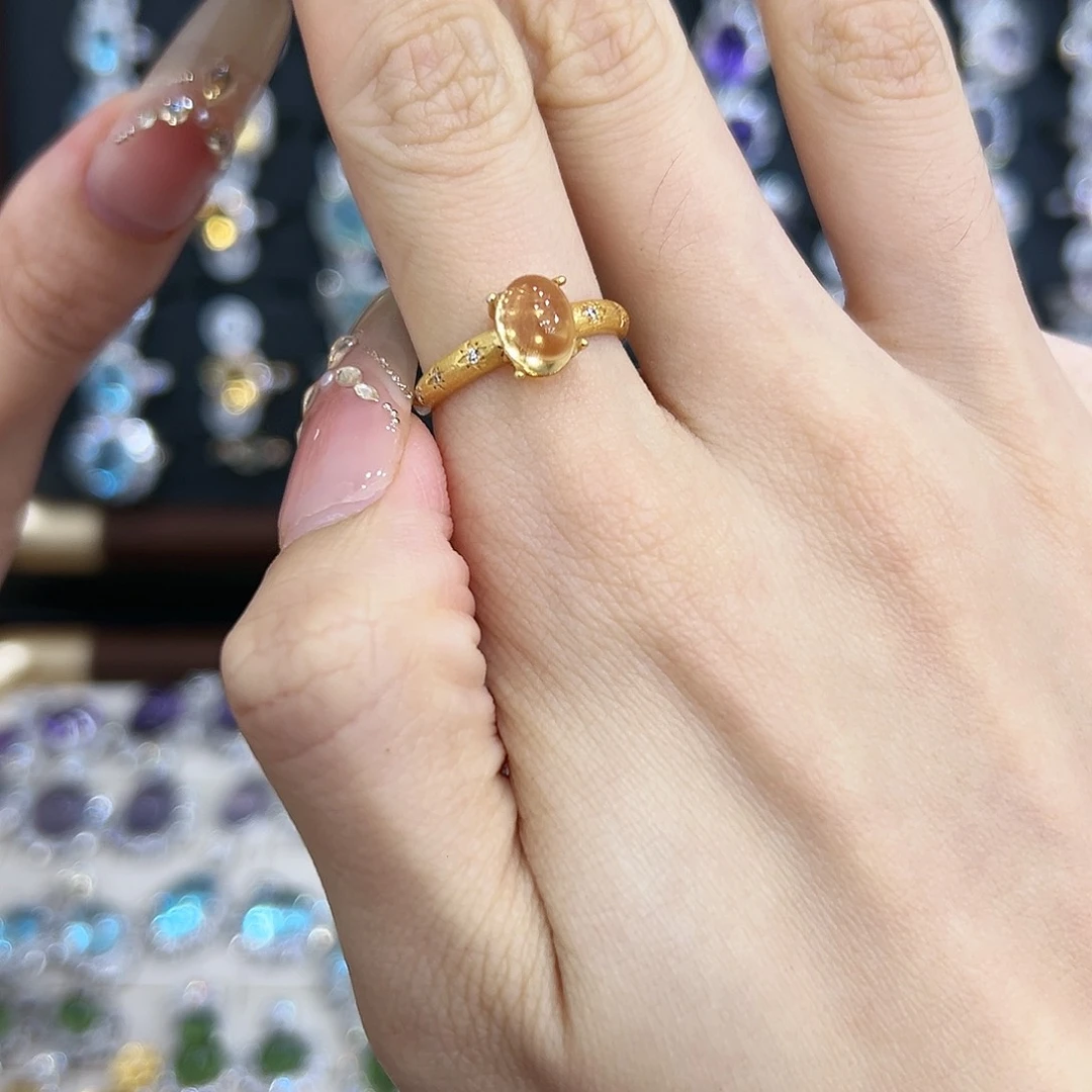 银S925镀金镶嵌黄晶戒指