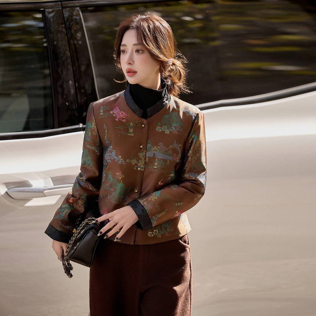 女式羽绒服2025冬季新款新中式短款提花料小立领羽绒服女SY2718