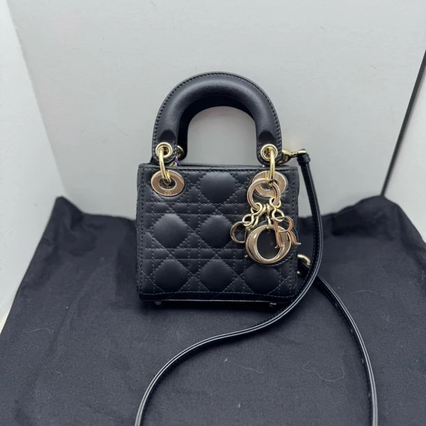 99新 DIOR/迪奥 超迷你黑金三格戴妃52F20075