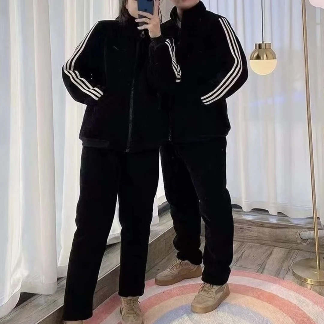 三条杠雪尼尔面料情侣睡衣套装加绒加厚保暖男士睡衣冬款加厚加绒