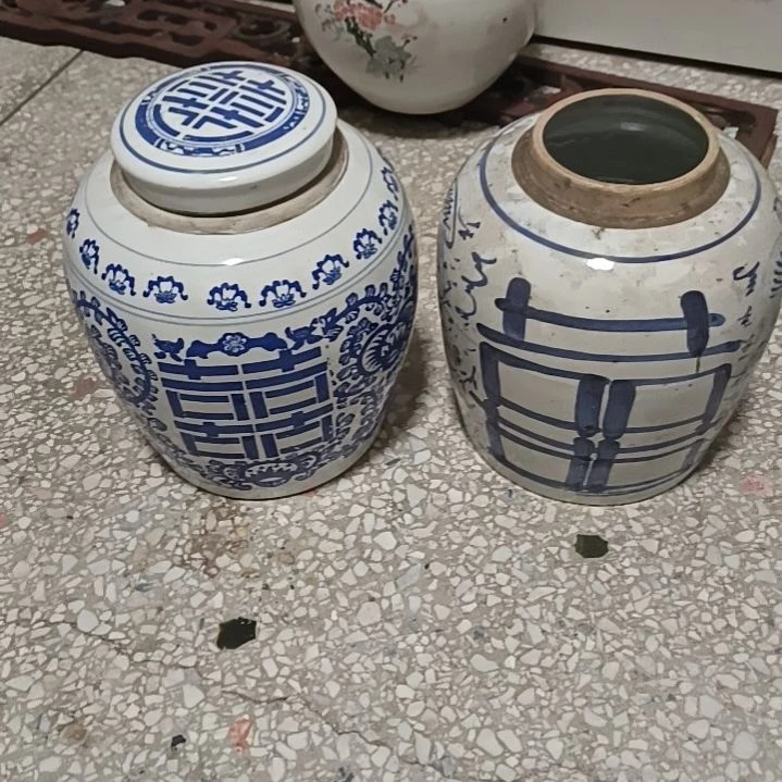 摆件双双双喜临门罐罐摆件青花陶瓷摆件青花