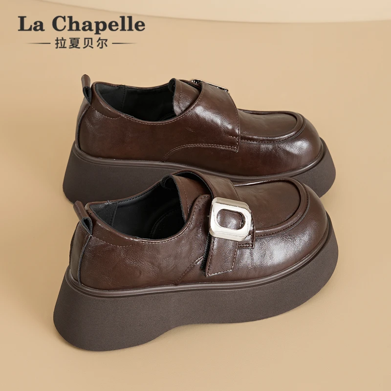 拉夏贝尔厚底圆头小皮鞋乐福鞋时尚休闲百搭小众英伦风玛丽珍单鞋