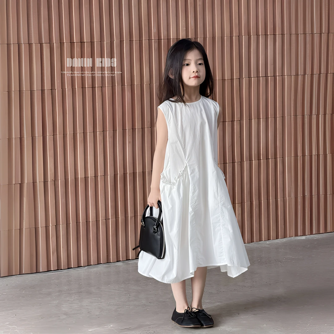 【嗒囜】高密高支100棉~简约高级感女童夏装新款无袖连衣裙儿童裙子