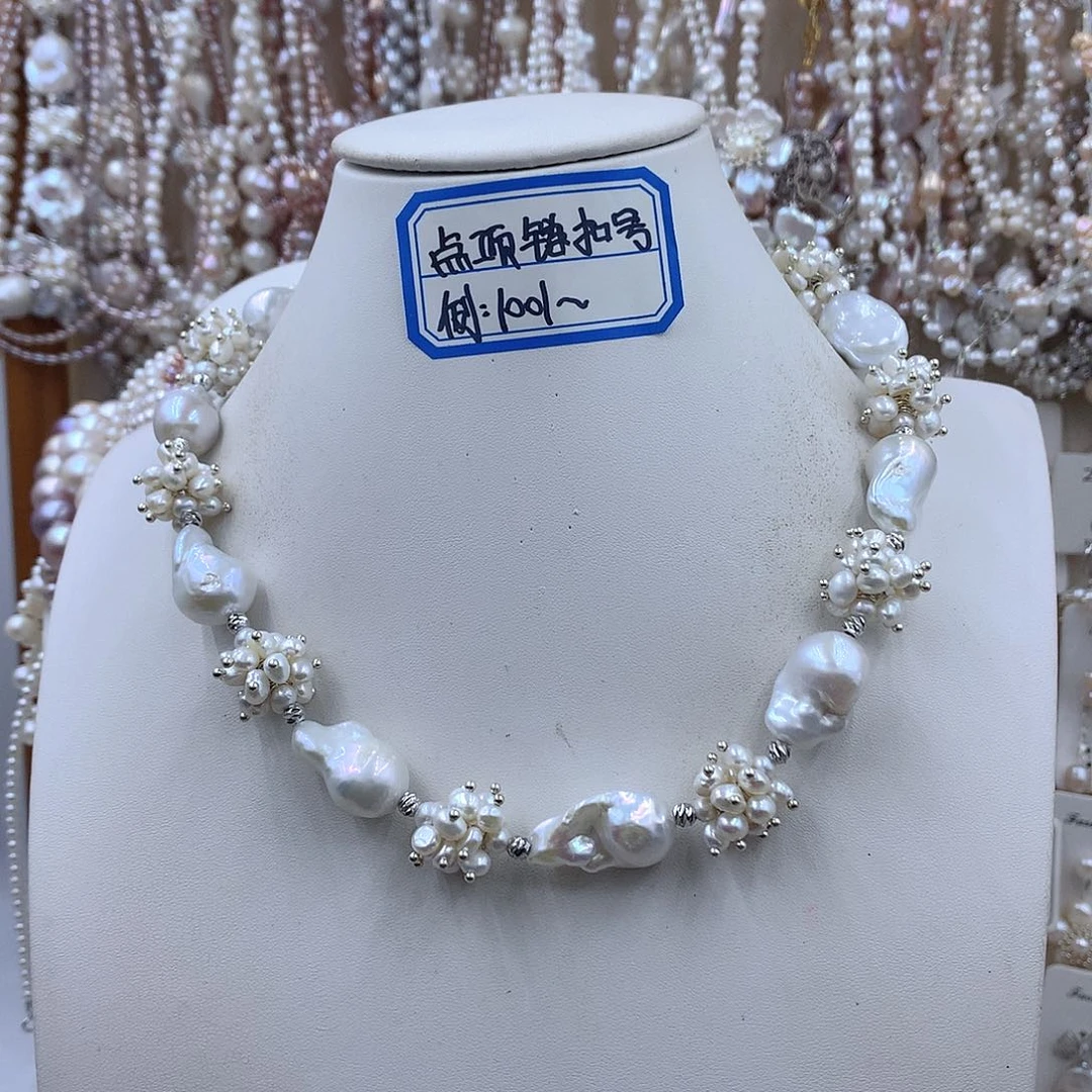 项链耳饰银S925镶嵌淡水珍珠