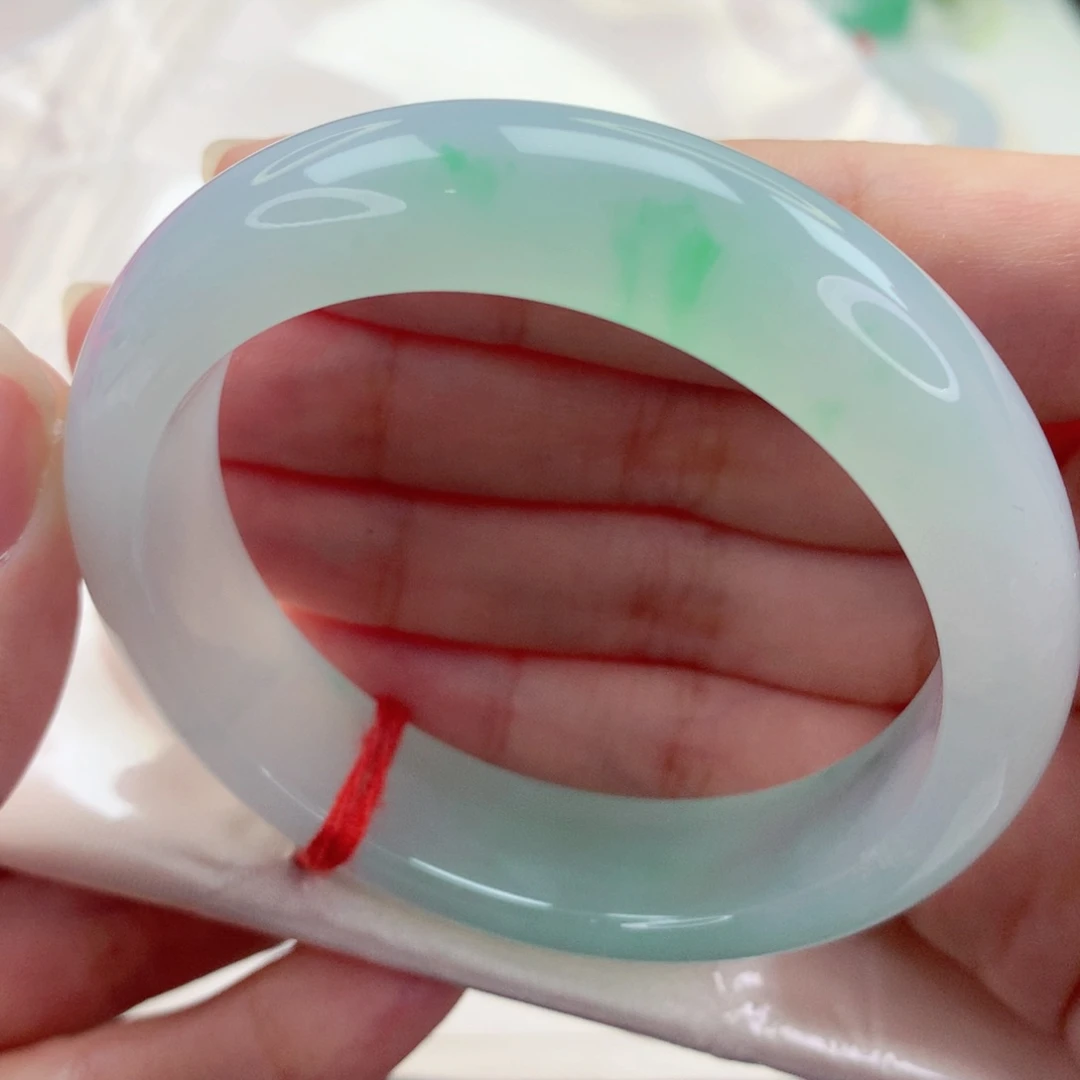 未镶嵌手镯翡翠53冰胶金丝绿 小宽边 新货 喵喵