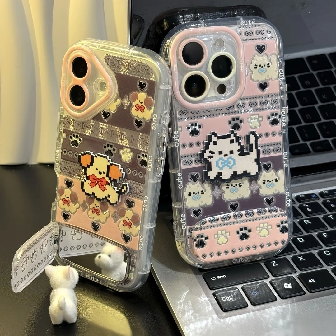 适用像素小猫小狗支架苹果16promax手机壳15小米14vivo华为70oppo