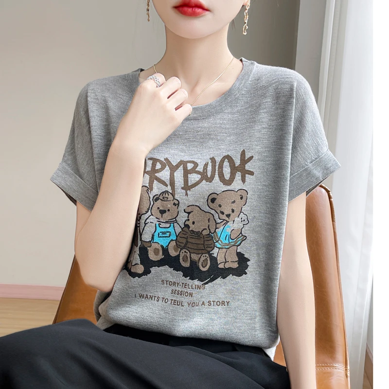 夏季短袖花朵提花短袖针织衫女装显瘦大码薄款