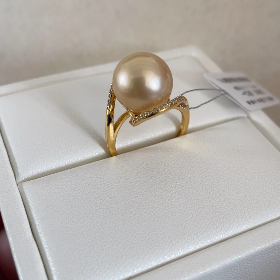 海水珍珠戒指银S925镶嵌11-12m m
