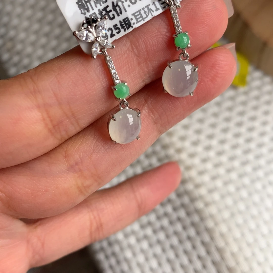 翡翠银S925镶嵌戒指耳钉