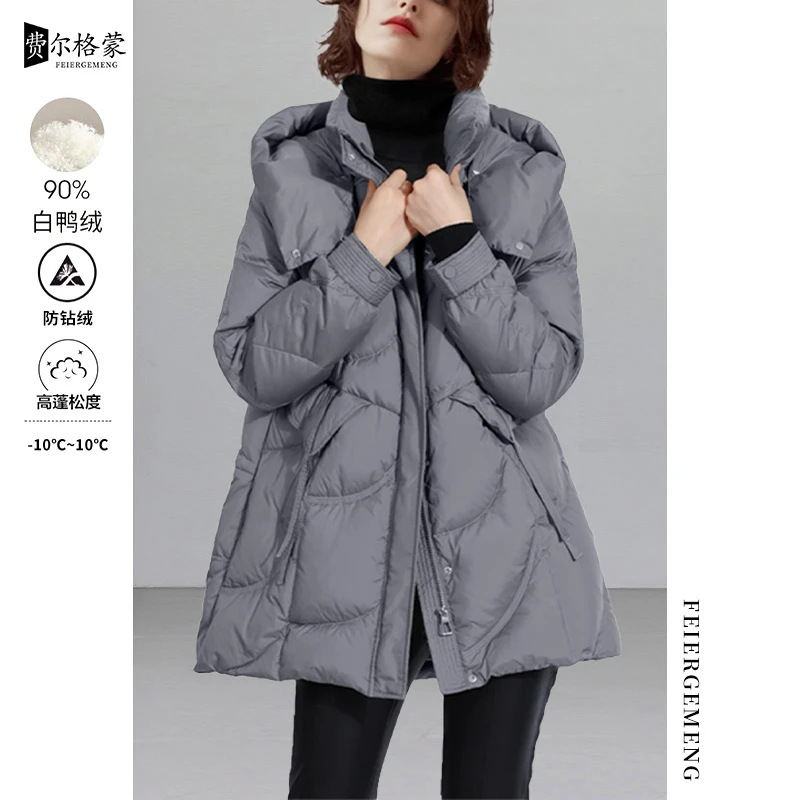 欧美时尚轻便保暖小个子羽绒服女连帽冬季新款连帽鸭绒面包服外套