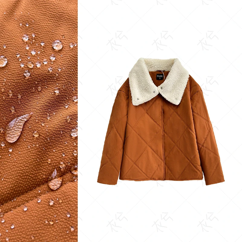 (衣兮肌理感绗缝菱格棉服)秋冬翻领拼接设计简约保暖棉服外套W