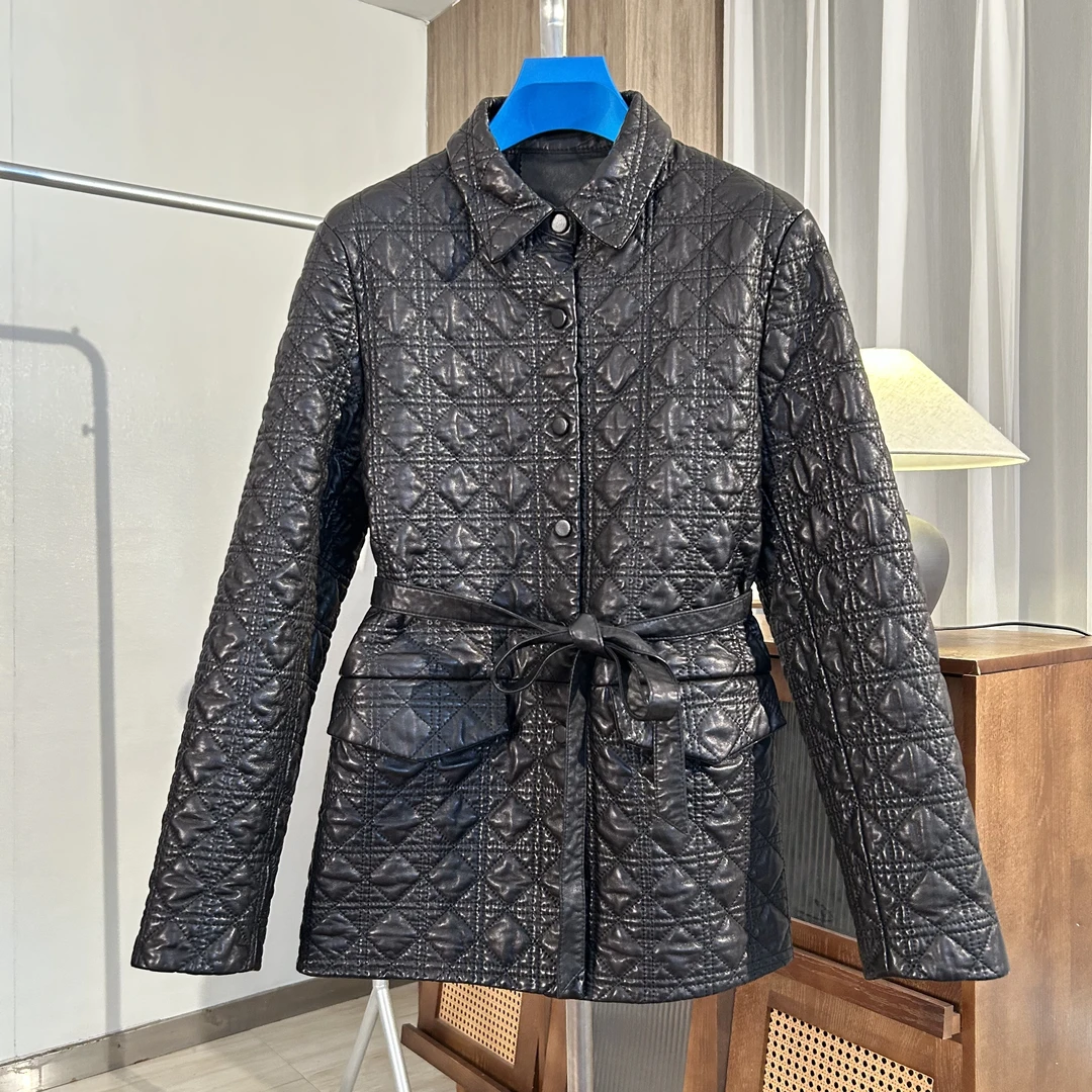 新款头层绵羊皮外套全植鞣工艺女士收腰款女装真皮外套