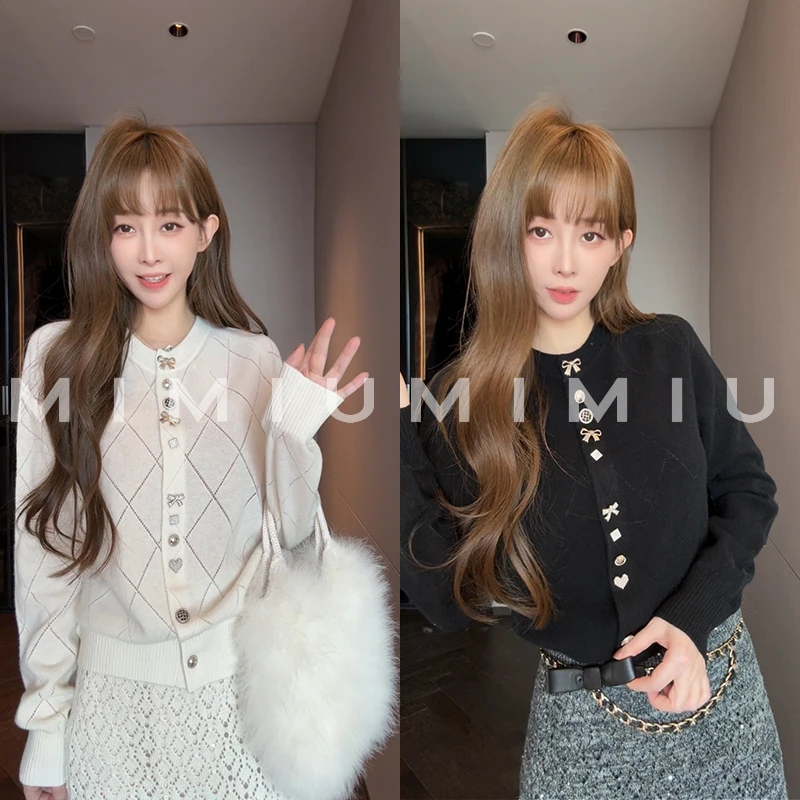 【mimius】肉肉 早秋经典菱格镂空毛衣开衫 WG08128