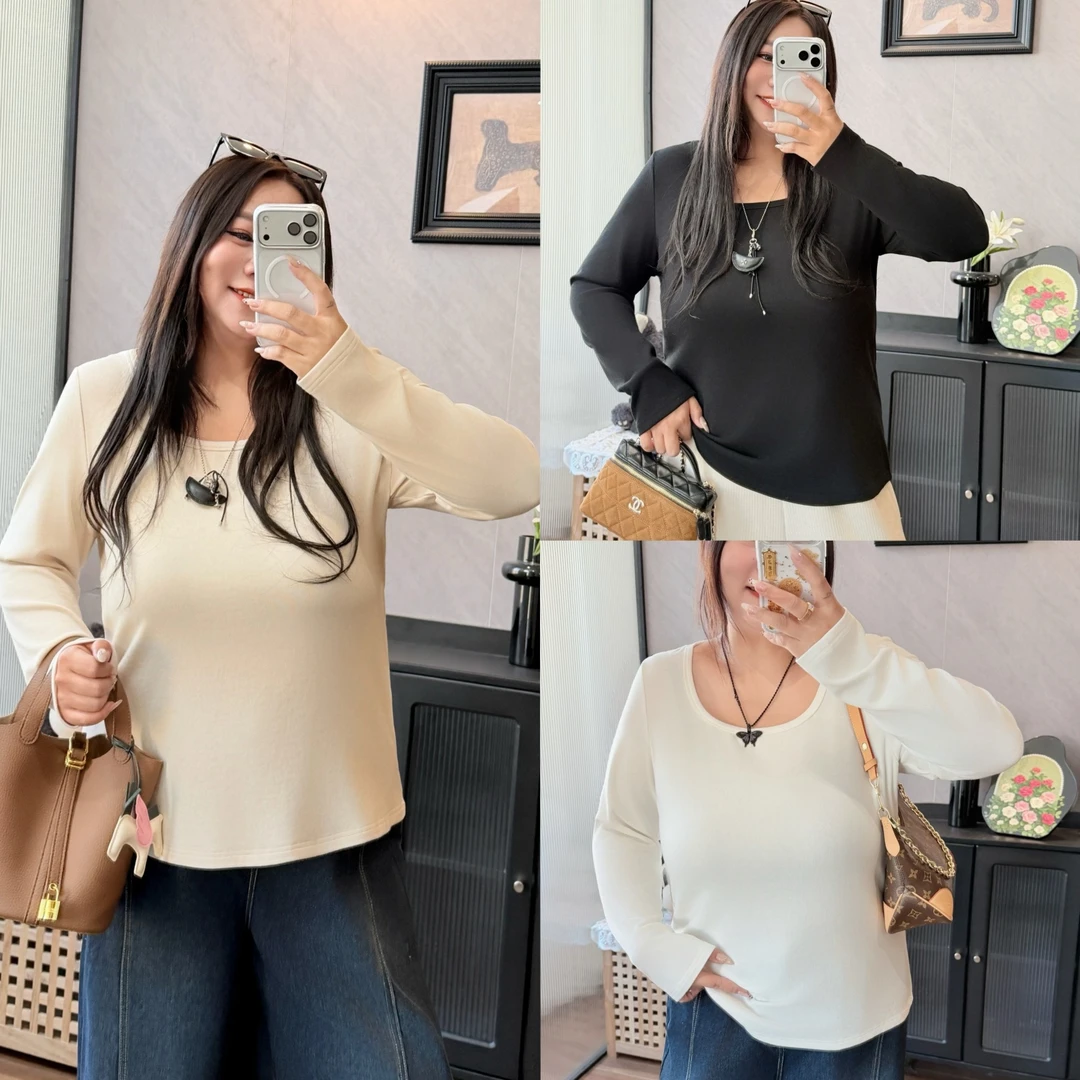 花契“枇杷奶冻”大码女装冬季宽松200斤胖mm修身优雅T恤16146-H