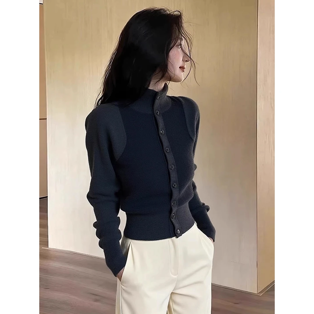 修身内搭高领针织开衫女秋冬季韩系高级感毛衣外套收腰显瘦打底衫