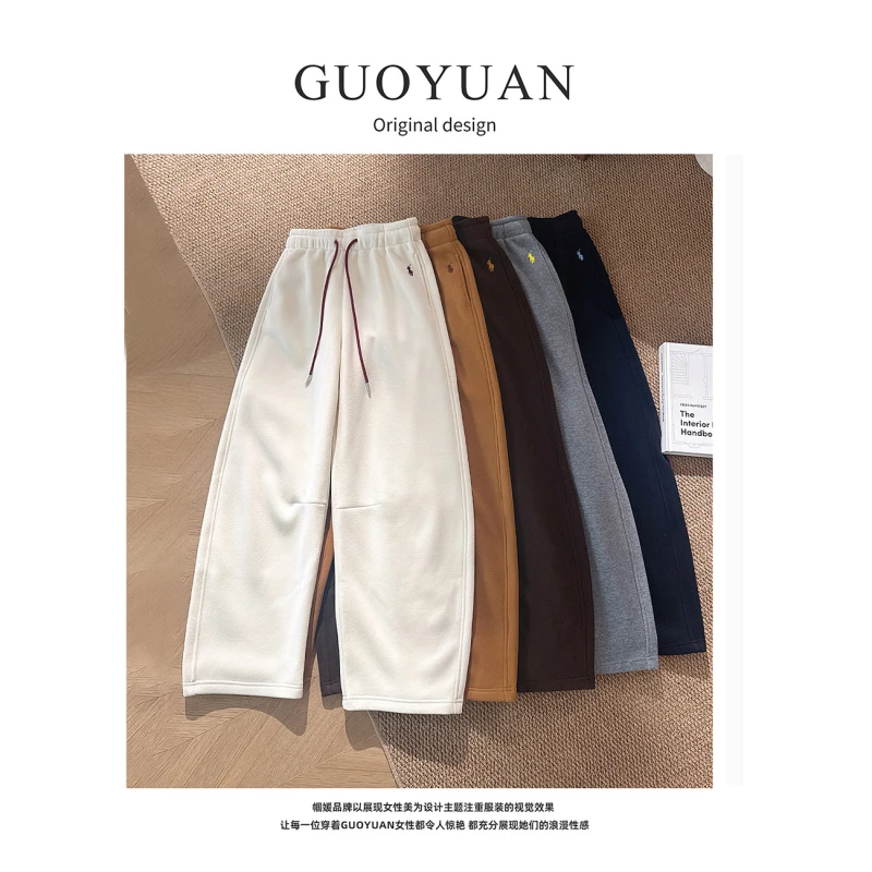GUOYUAN加绒一条过冬高品质超柔棉显瘦百搭刺绣香蕉裤卫裤KZ8716