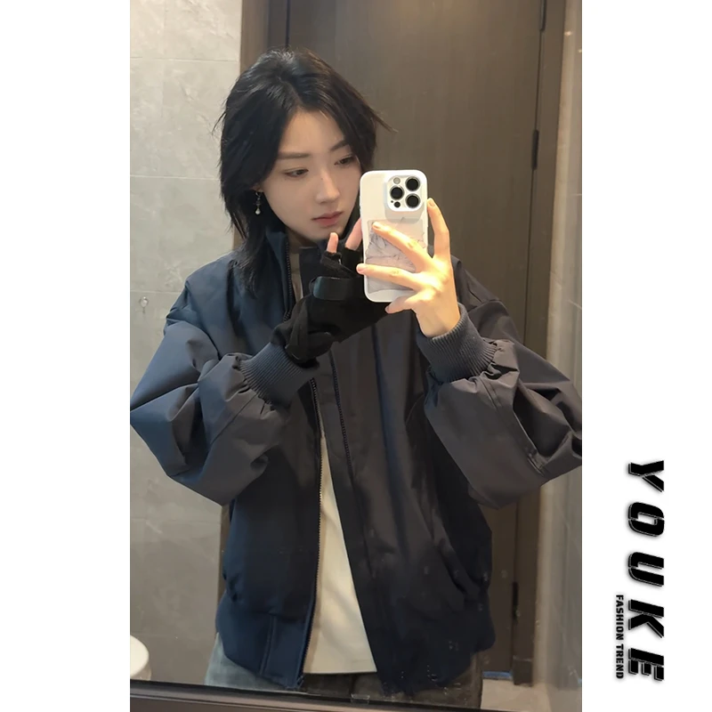 黑色飞行夹克男秋季美式复古痞帅街头棒球服cleanfit立领短款外套