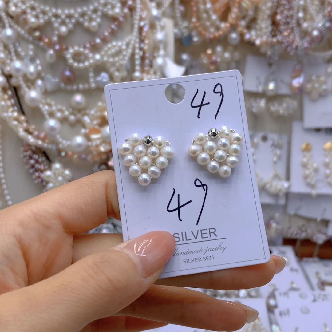 银S925镶嵌淡水珍珠耳饰