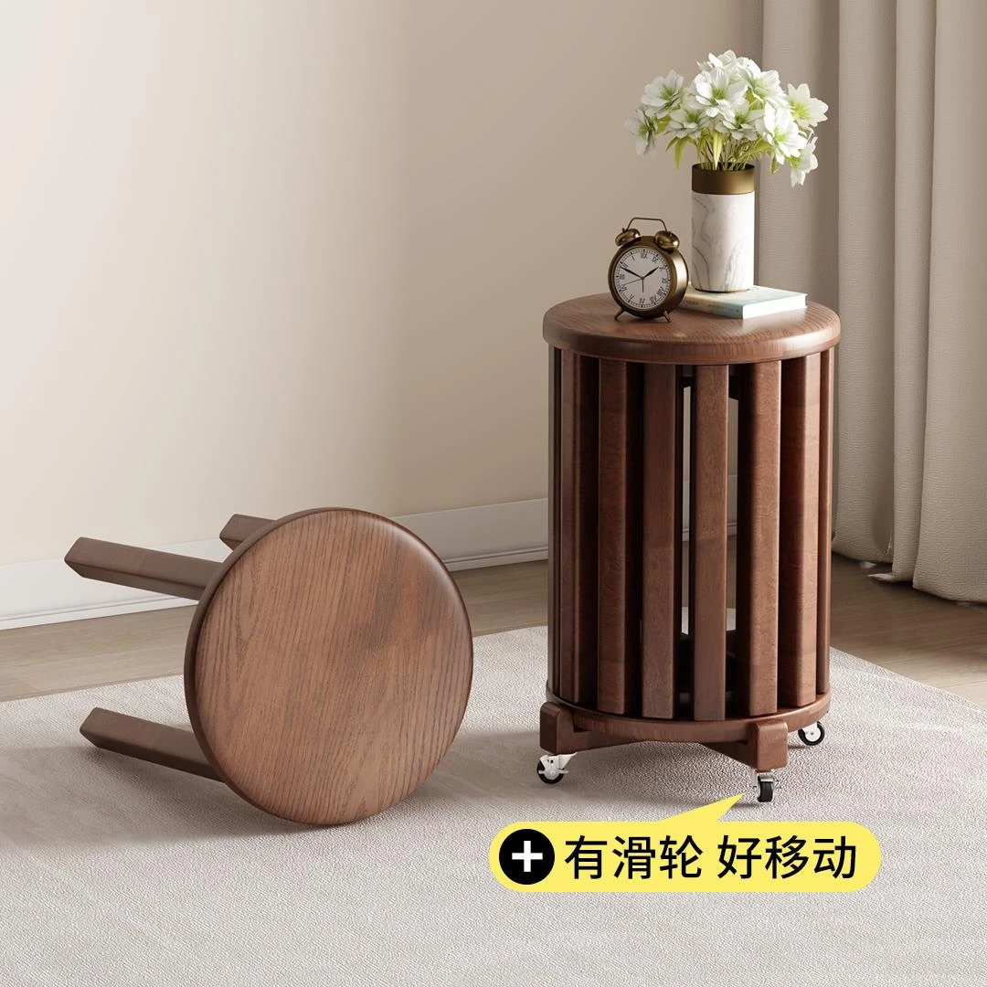 实木圆凳子家用可叠放茶几组合凳可移动小边几餐桌凳新中式叠叠乐
