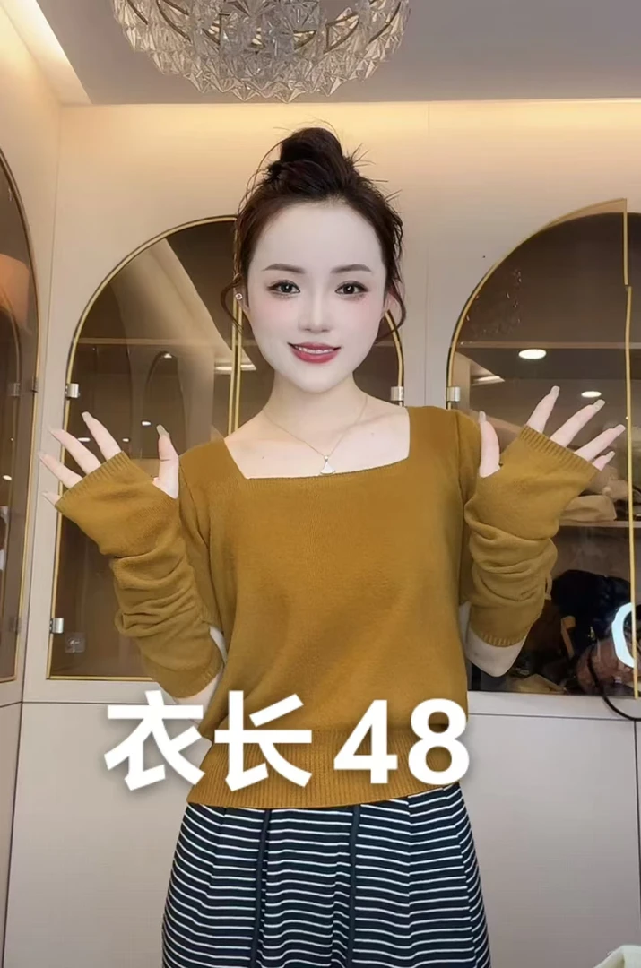 【艳子】54小个子～断截式带袖套短袖针织泡泡袖上衣