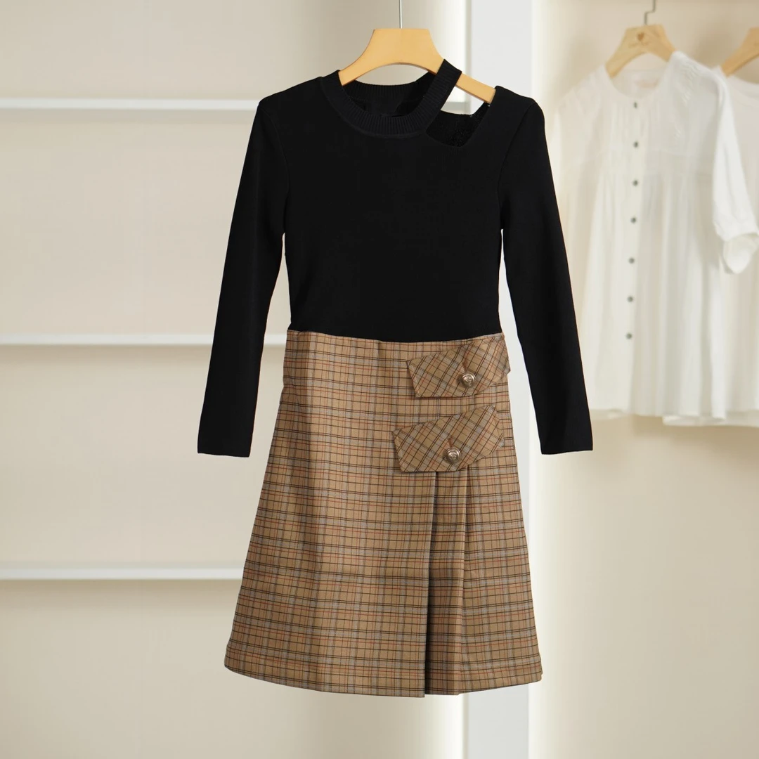 麦迪尚品【VM】K1019春款简约针织拼接连衣裙女装 C组2