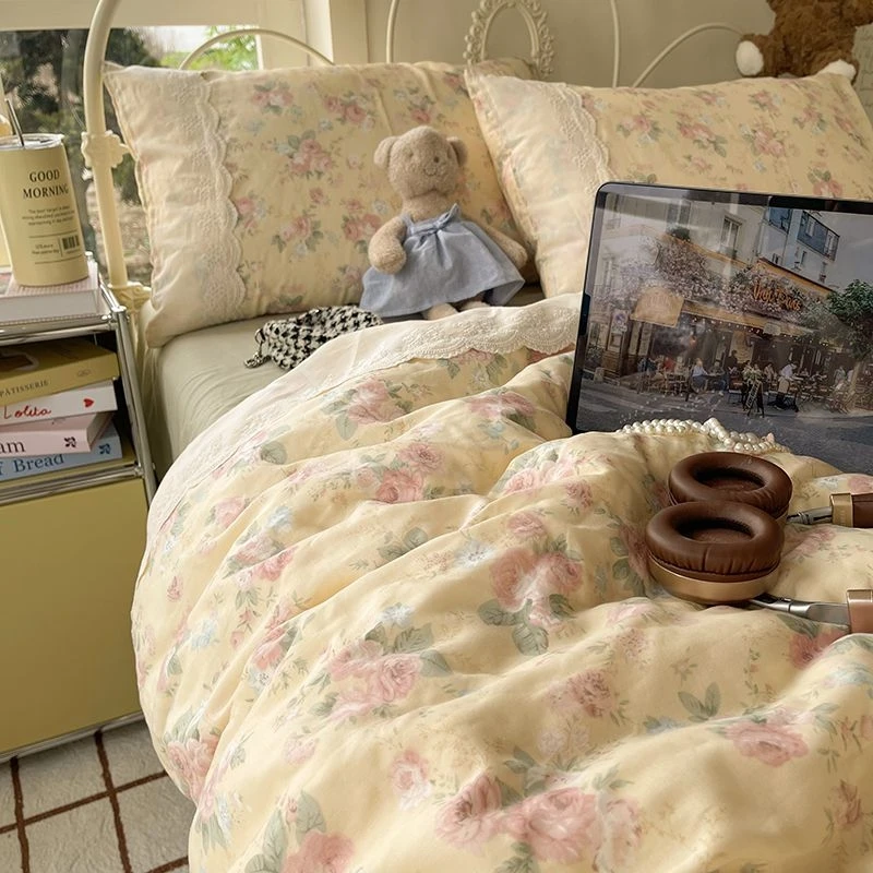 2025新款花边油画风全棉双层纱四件套