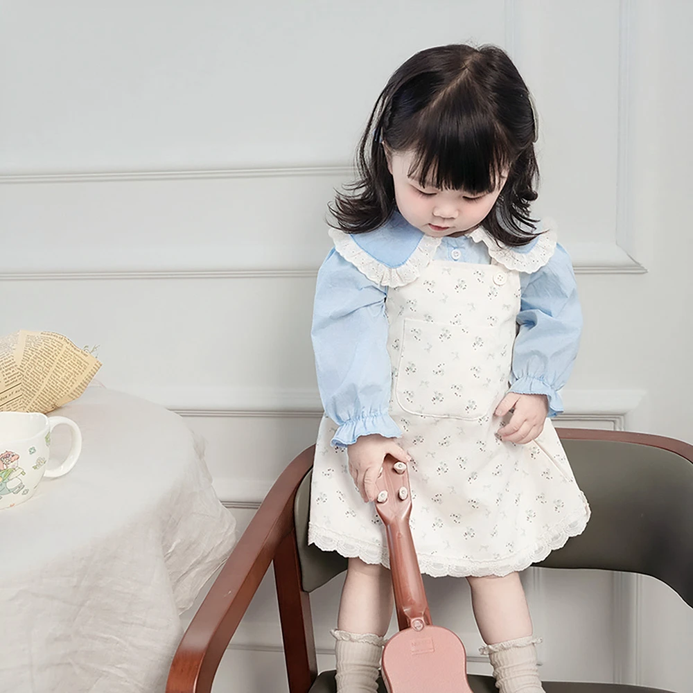 女童套装2025新款女童公主上衣碎花背带裙套装洋气外出服两件套潮