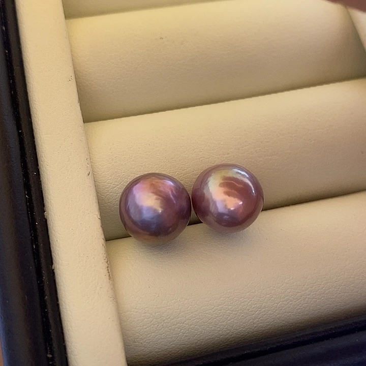 淡水珍珠项链未镶嵌10.5-11mm粉紫 圆巴