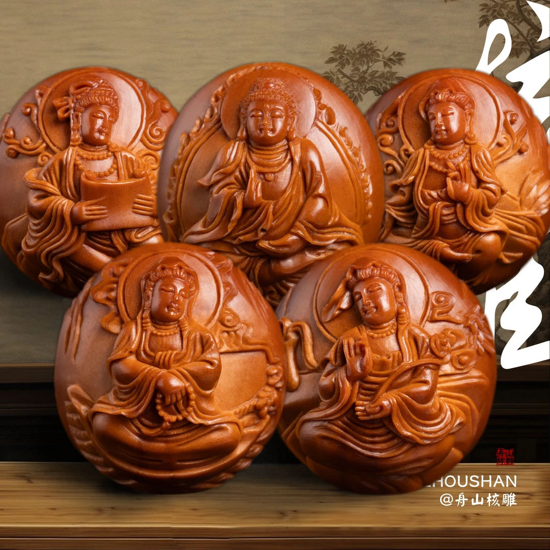 橄榄核核雕风景八宝观音苏工非遗文化舟山纯手工老油核文玩手串男