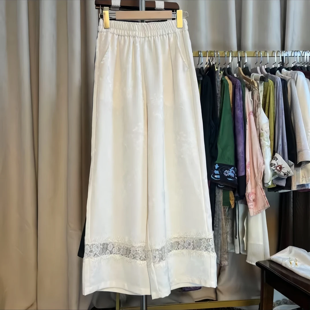 【雪茉】新中式阔腿裤口袋拼接休闲裤夏季直筒宽松休闲阔腿裤