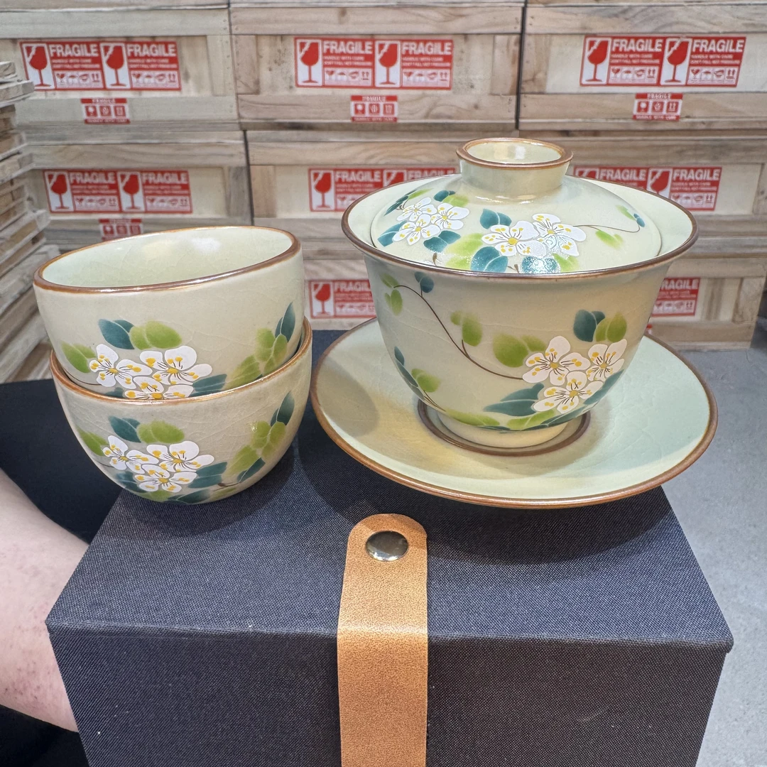 【阿涛专属】高档黄汝山茶花三才盖碗带两杯3836