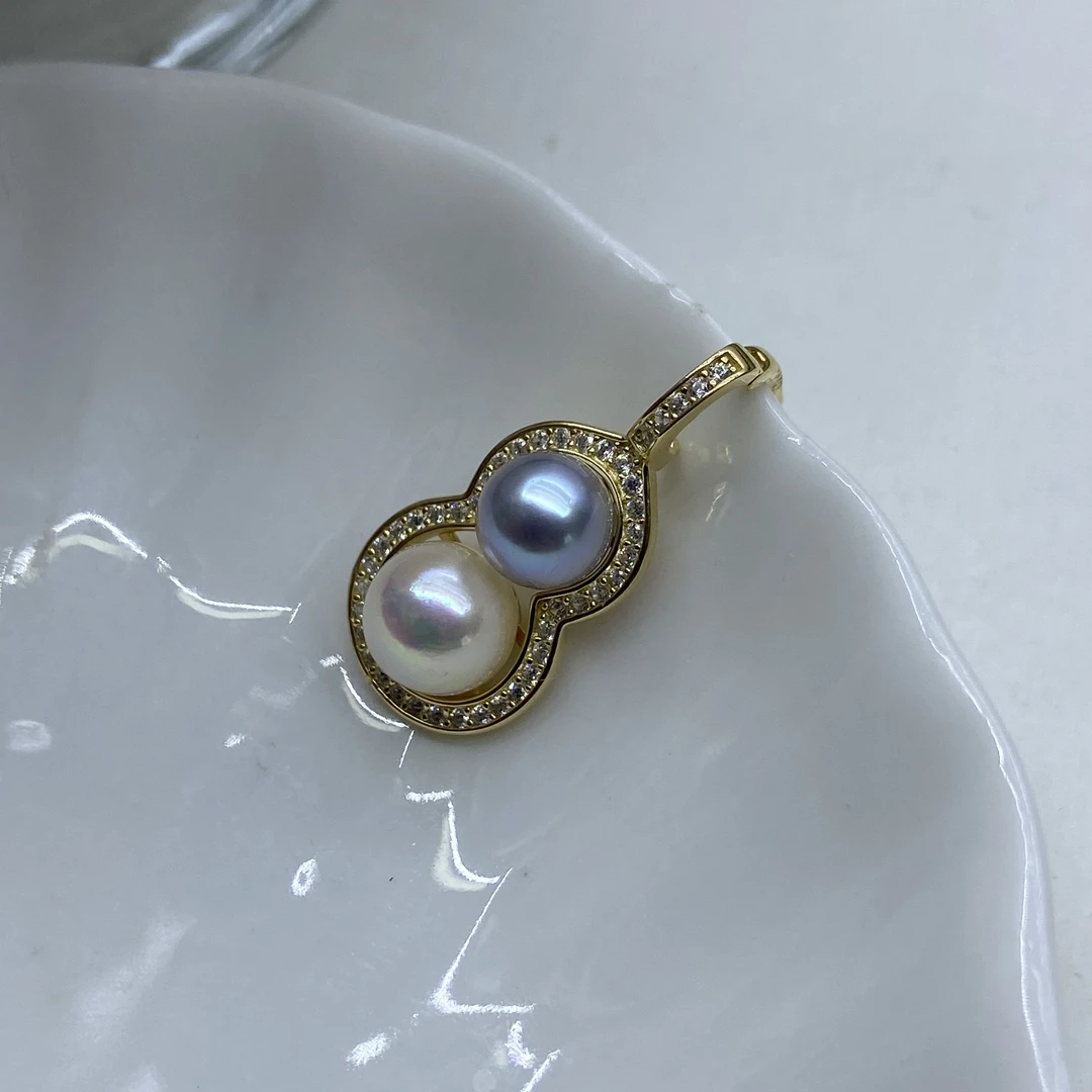 琪心海水akoya葫芦双珠可掰扣吊坠