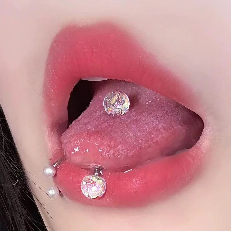 钛合金耳饰 闪光片透明彩色舌钉钛合金外螺纹辣妹穿刺舌钉饰品