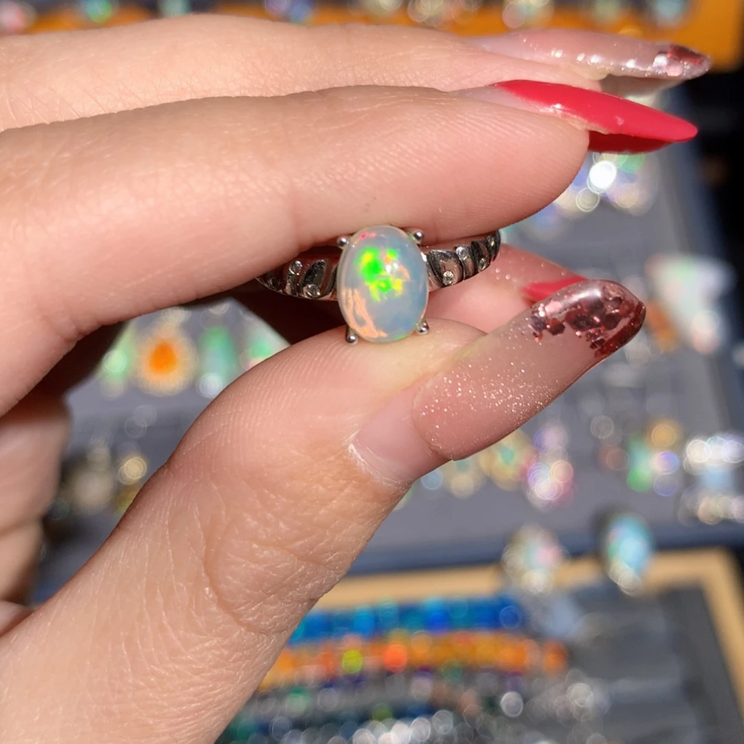 银S925镶嵌欧泊欧泊戒指y