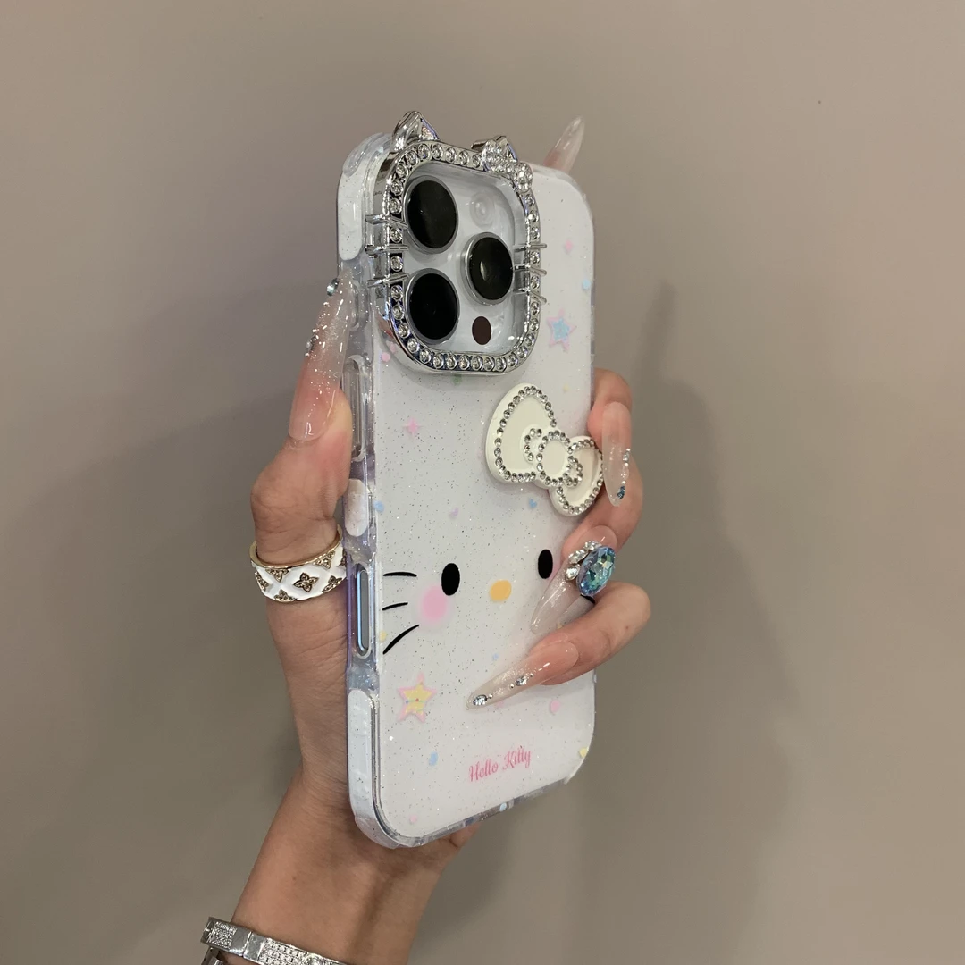 可爱星星KT闪钻猫咪镜头框适用苹果16promax/iPhone15/14手机壳13