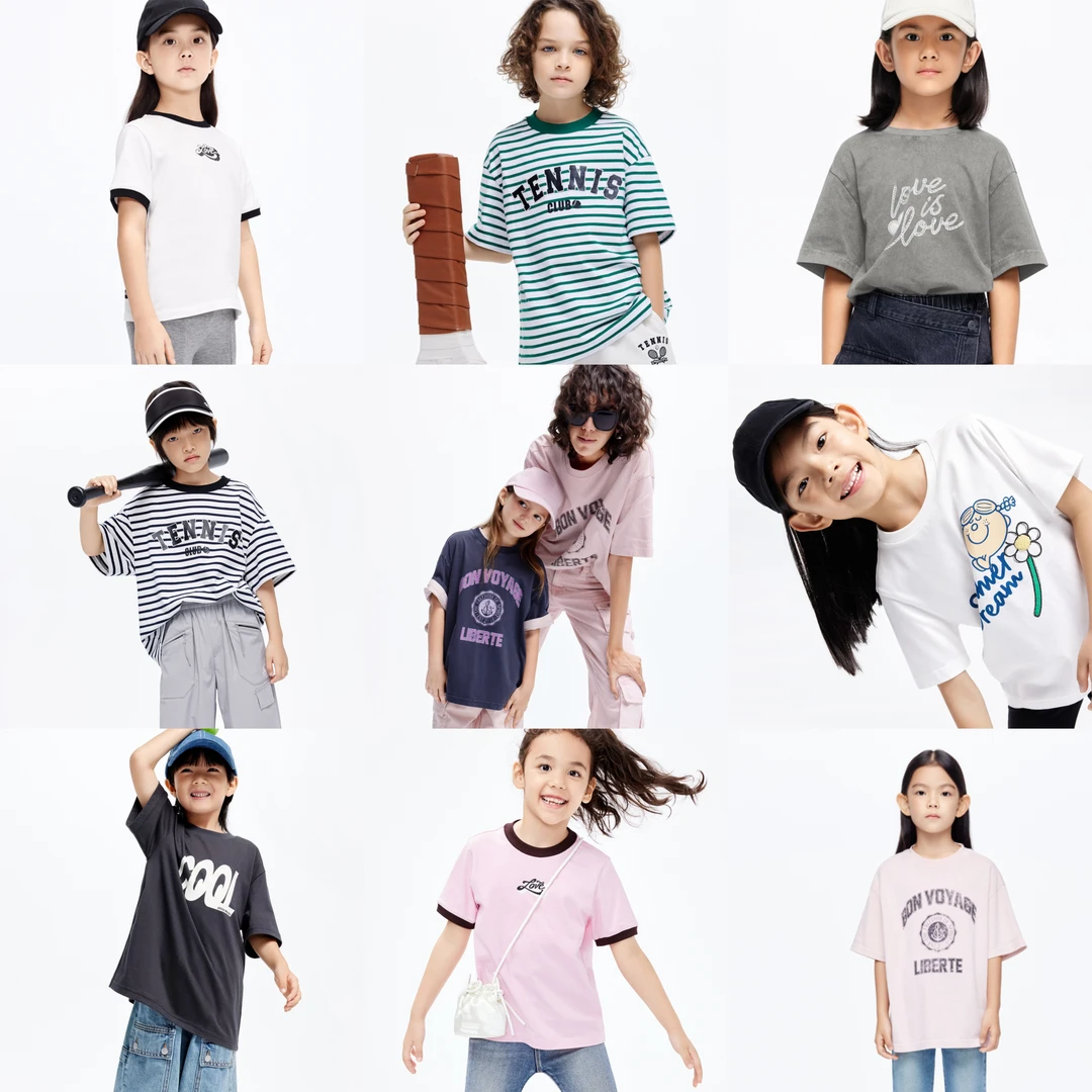 littlemoco童装夏装新款女童复古印花短袖T恤合集#KBD2TEE041